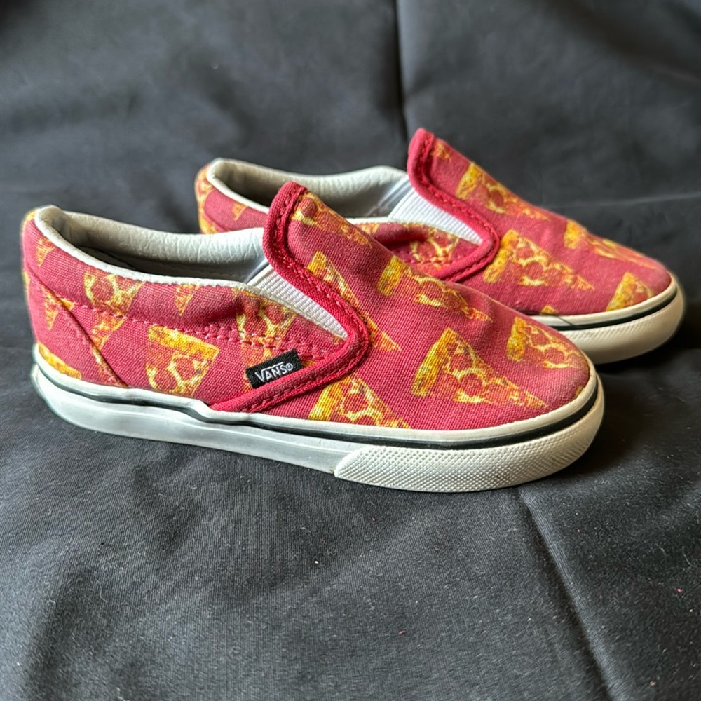 Vans size 8 toddler pizza slip ons